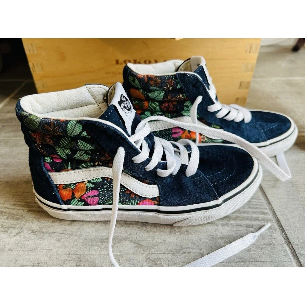 VANS Kids Sz 13 Multi Tropic Sk8 Hi-Top Sneakers Shoes Blue Suede Skate RARE